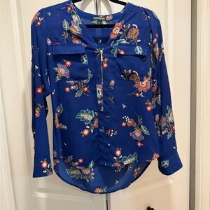 Express Women's Vibrant Blue Floral Blouse